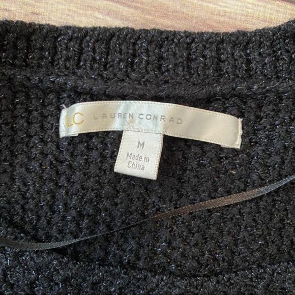 Lauren Conrad Black Sparkle Bow Crew Sweater M - Picture 9 of 13